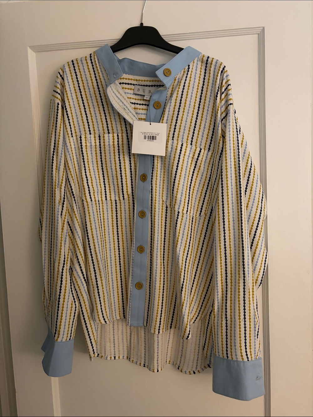 NWT BURU Striped Button-Front women’s Shirt in Blue, Yellow & White